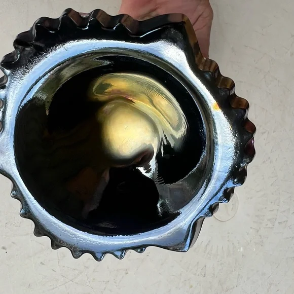 Vintage Blue Purple Carnival Glass Vase